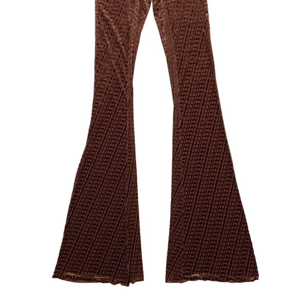 Skims Velvet Flare Legging Pant 2XS XXS Chestnut Brown Allover Logo Print Sheer - Picture 8 of 11
